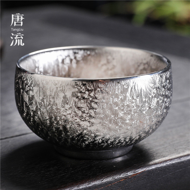 唐流高端大师级鎏银建盏茶杯家用陶瓷百花茶杯中国风品茗杯礼盒装