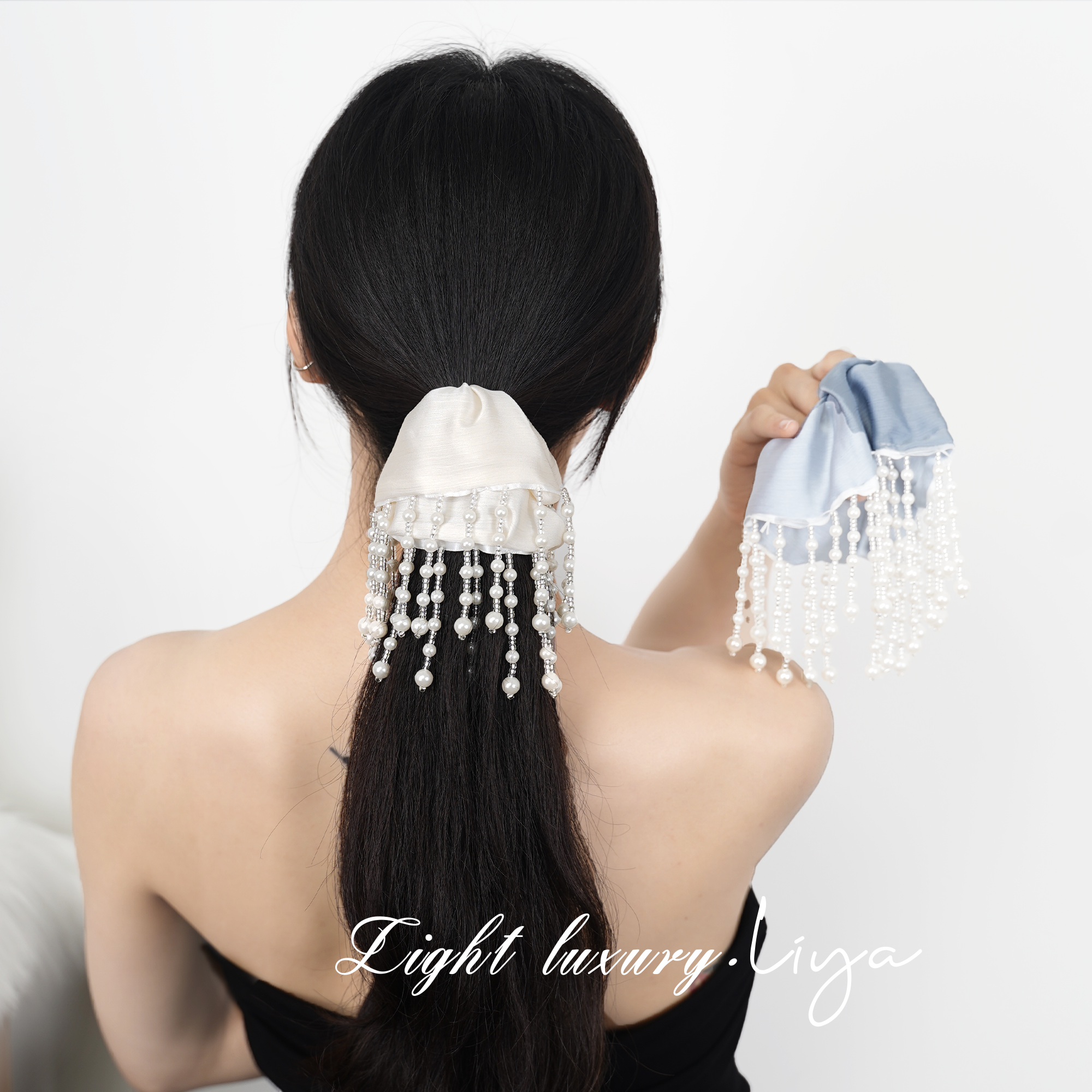 高级感轻奢珍珠流苏大肠发圈女气质扎头发低马尾丸子头绳皮筋发饰