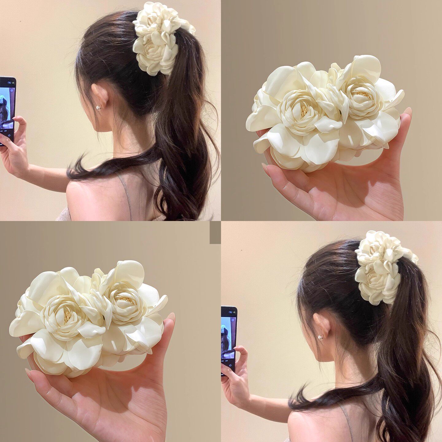 矜香山茶花超仙米白香蕉夹