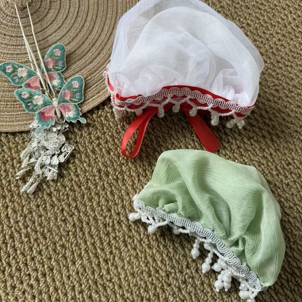 新中式珍珠流苏蝴蝶结发包
