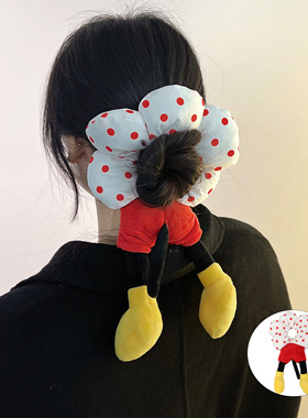 小红书爆款Remake米奇红色波点可爱发圈发饰毛绒尾巴花花屁股发圈