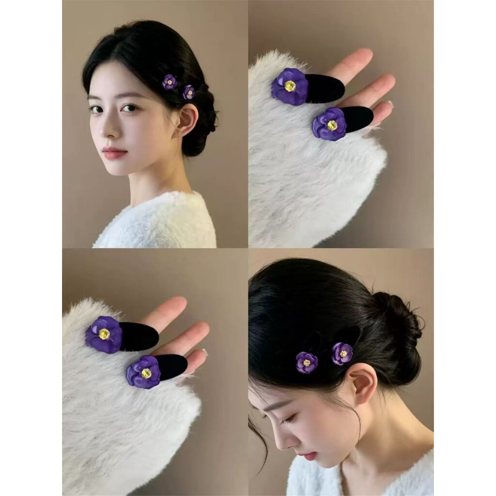 紫色花楹丝绒花朵刘海夹
