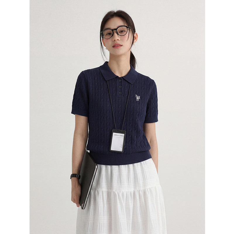 学院风冰丝短袖polo衫女夏季薄款