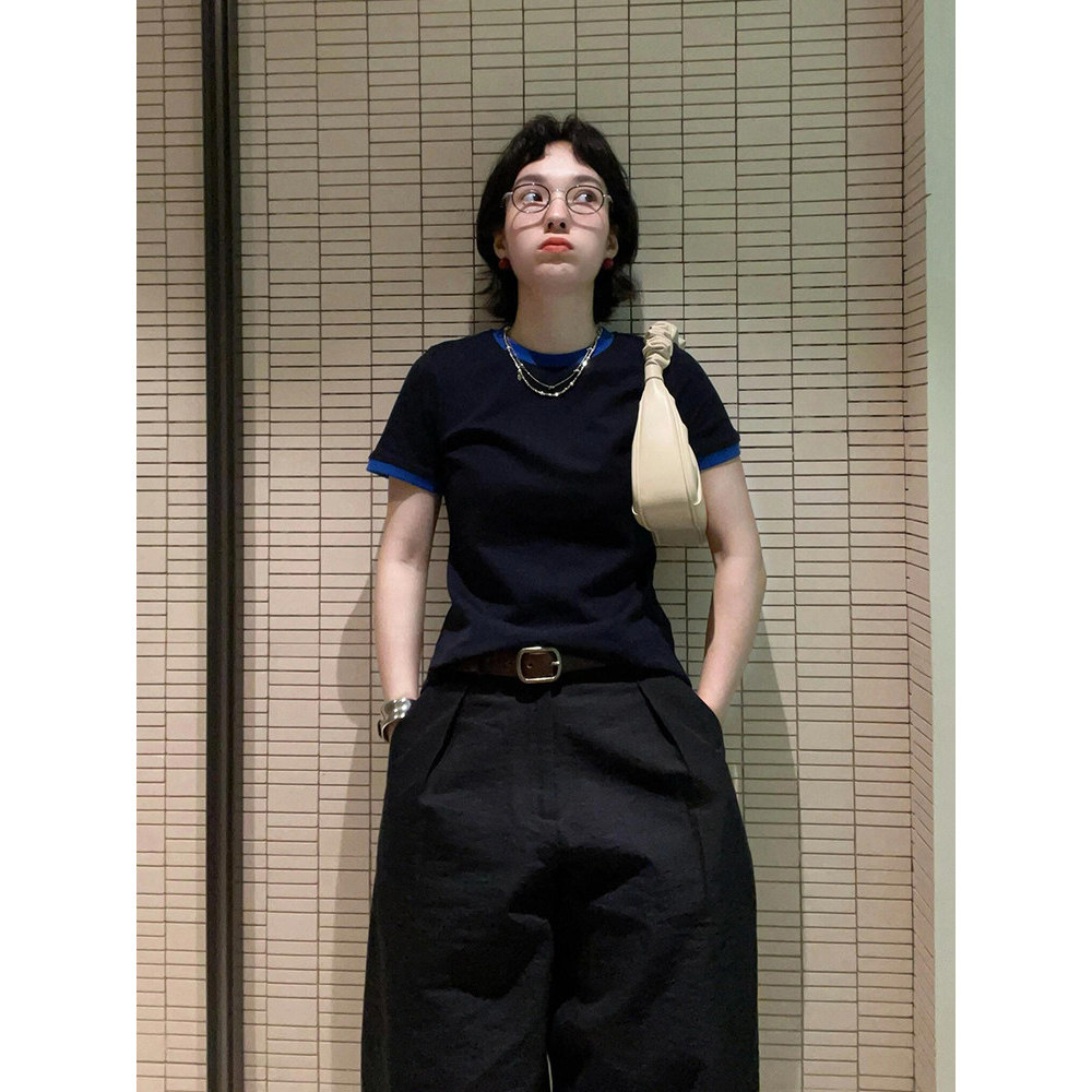 美式复古正肩短袖t恤女夏季上衣