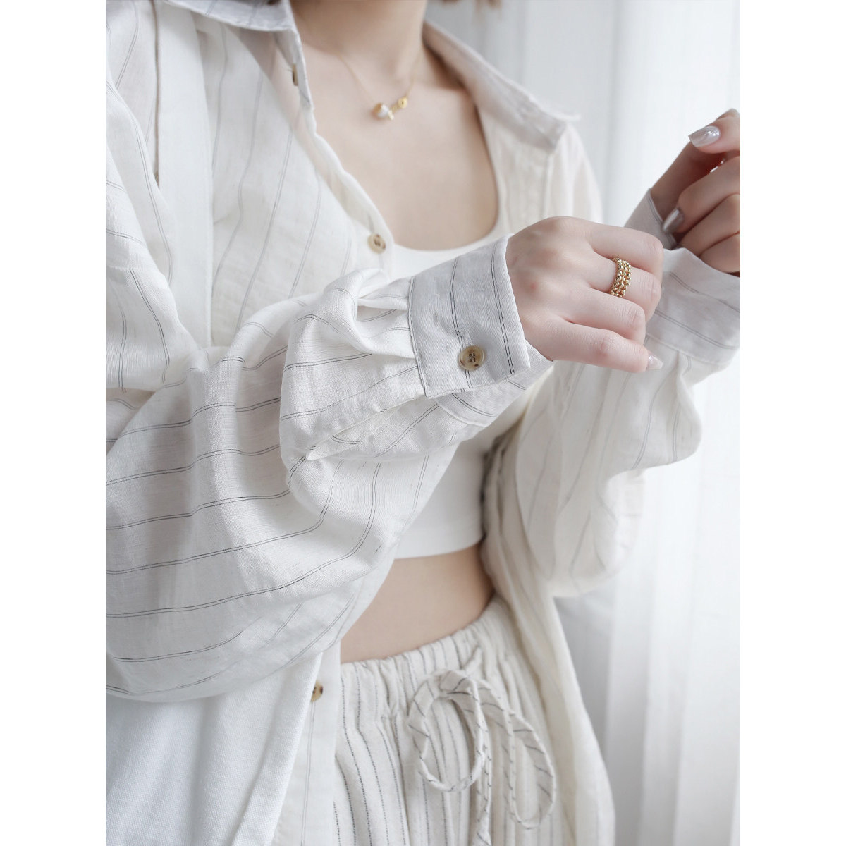 法式休闲宽松中长款防晒衬衫女夏
