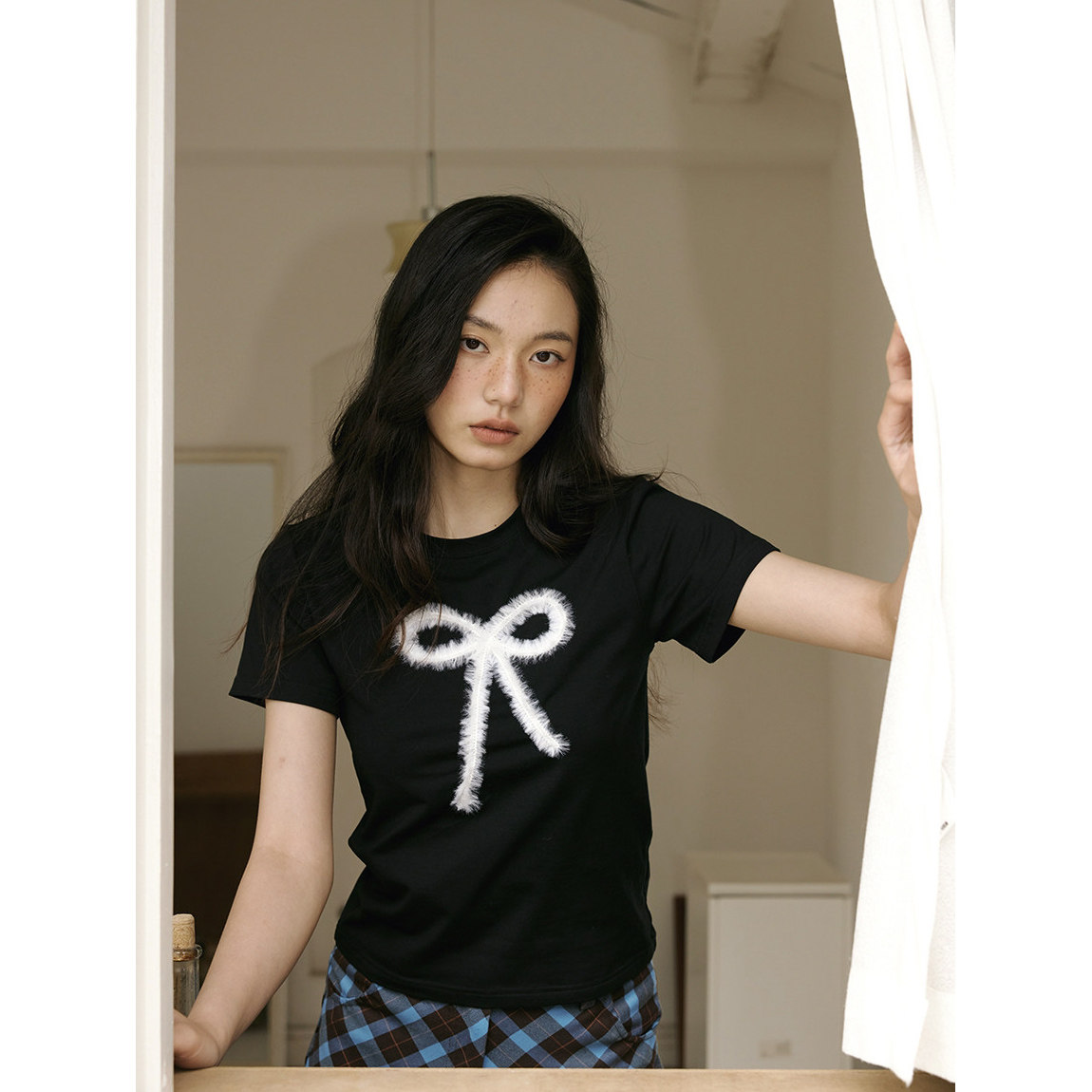 法式复古正肩短袖T恤女夏季高级感休闲宽松小上衣透气纯棉体恤薄