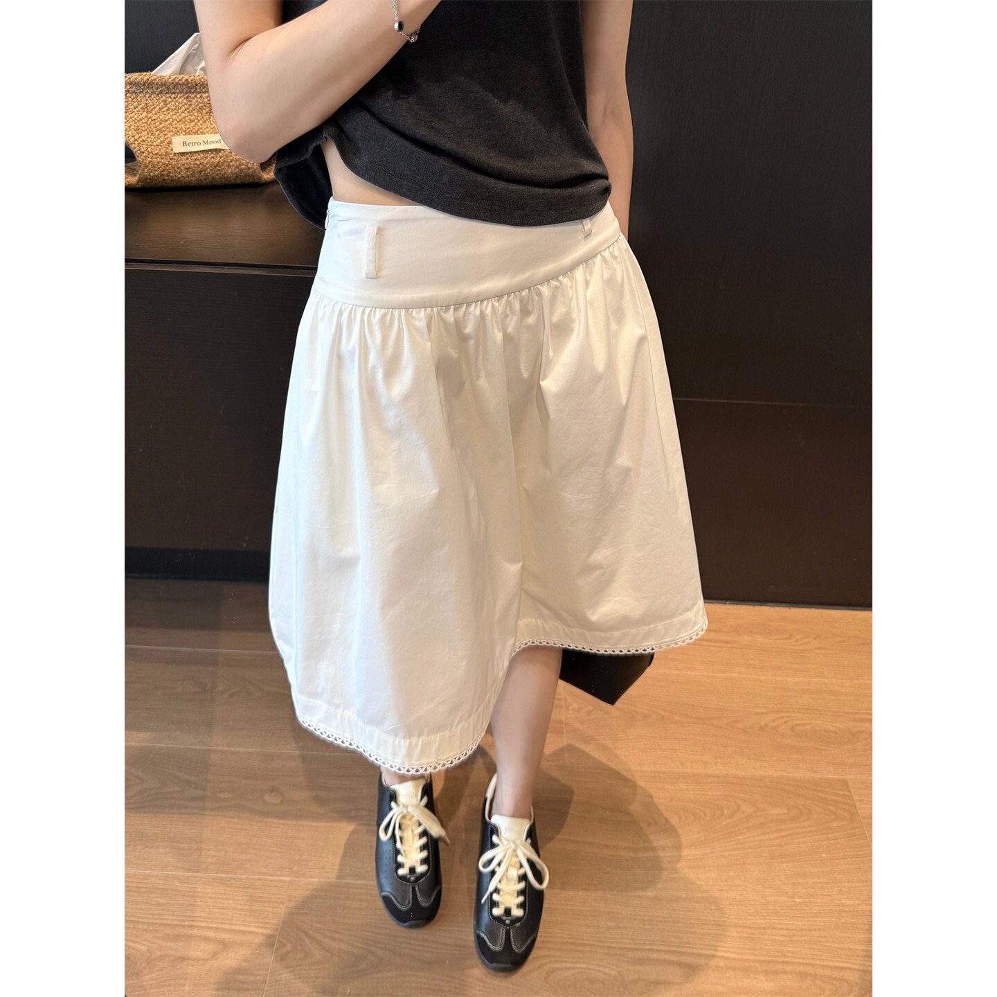 白色花边半身裙女夏季拼接高腰A字裙显瘦垂感中长款蕾丝边裙子薄