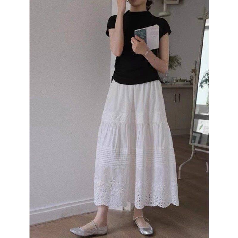 法式蕾丝白色半身裙女夏季小个子休闲高腰垂感蛋糕裙伯克利半裙薄