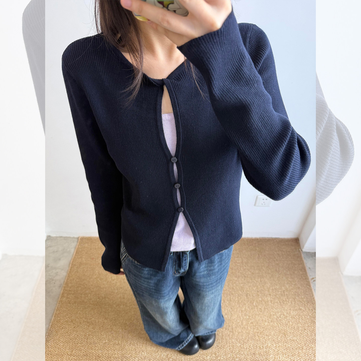 独特假两件针织开衫女春秋高智感显瘦亲肤短款毛衣小个子穿搭上衣