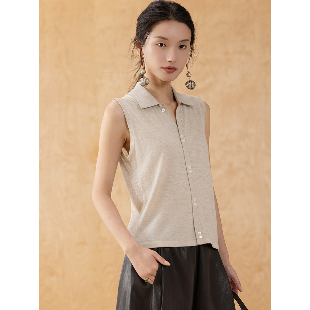 法式复古无袖针织背心女夏季老钱风休闲宽松亲肤透气外穿马甲上衣