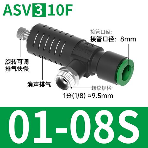 SMC型快速排气节流阀ASV310F-01-06S带消声器调节接头410F-02-08S