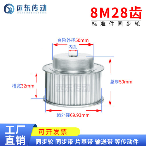 8M28齿 同步轮同步带轮皮带轮 标准件 铝合金 齿外径69.93传动轮