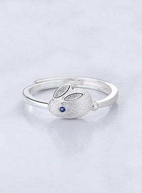 小兔子戒指女925纯银食指戒