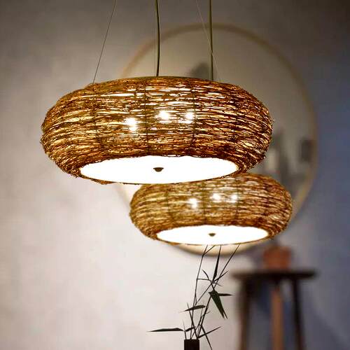 新中式茶灯民宿茶空间装饰茶室灯复古中国风仿古禅意藤编藤艺吊灯