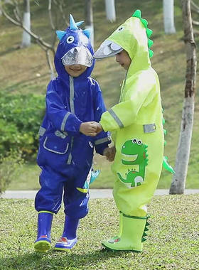 连体儿童雨衣男童女童宝宝卡通高领反光条幼儿园上学雨披防护雨具