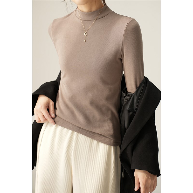 绒300g优可丝木纤维 女士半高领T恤加绒保暖长袖冬款山东网店女装