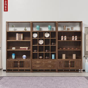 博古架实木中式带玻璃展示柜茶室茶叶置物架榆木多宝阁陈列架书架