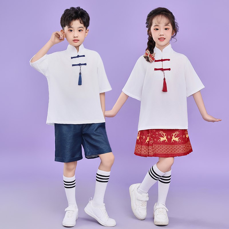 2024新儿童少年中国风合唱演出服马面裙女童表演服装朗诵汉服男童