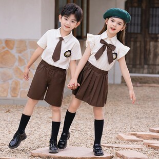 英伦学院风校服套装小学生夏季新款老师男女童班服咖啡色幼儿园服