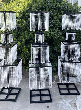 新款婚礼婚庆道具韶华水晶路引装饰珠帘背景T台方柱亚克力摆件