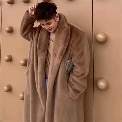 男秋冬大衣保暖皮衣环保仿皮草加棉绒大码宽松过膝毛绒外套风衣潮