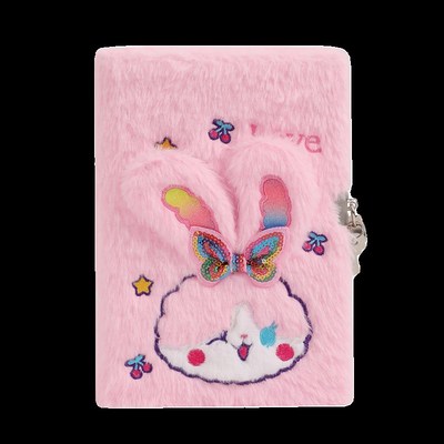 2023新款儿童A5卡通毛绒笔记本可爱毛茸茸带锁日记本学生礼物本子