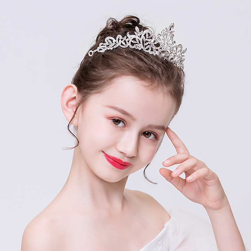儿童皇冠银色头饰公主发饰女童皇冠小女孩生日演出发箍主持人王冠