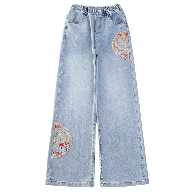 女童裤子夏季薄款牛仔裤2024新款春夏装女大童国风窄版阔腿裤儿童