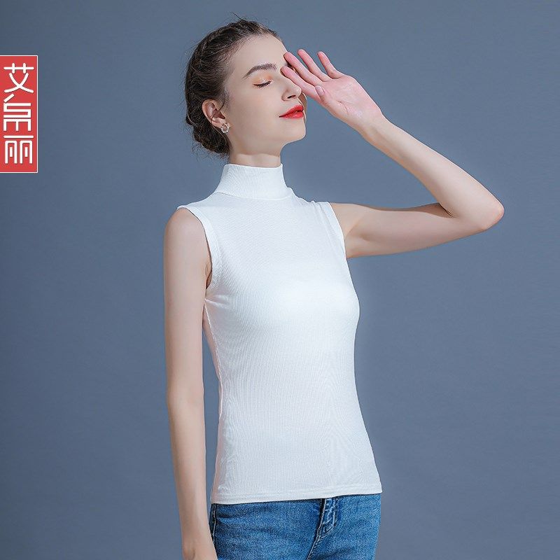 黑色针织背心打底衫女春秋外穿修身半高领无袖内搭t恤白色上衣,女装/女士精品,背心吊带,淘宝优惠券,粉丝福利购,淘宝优惠卷