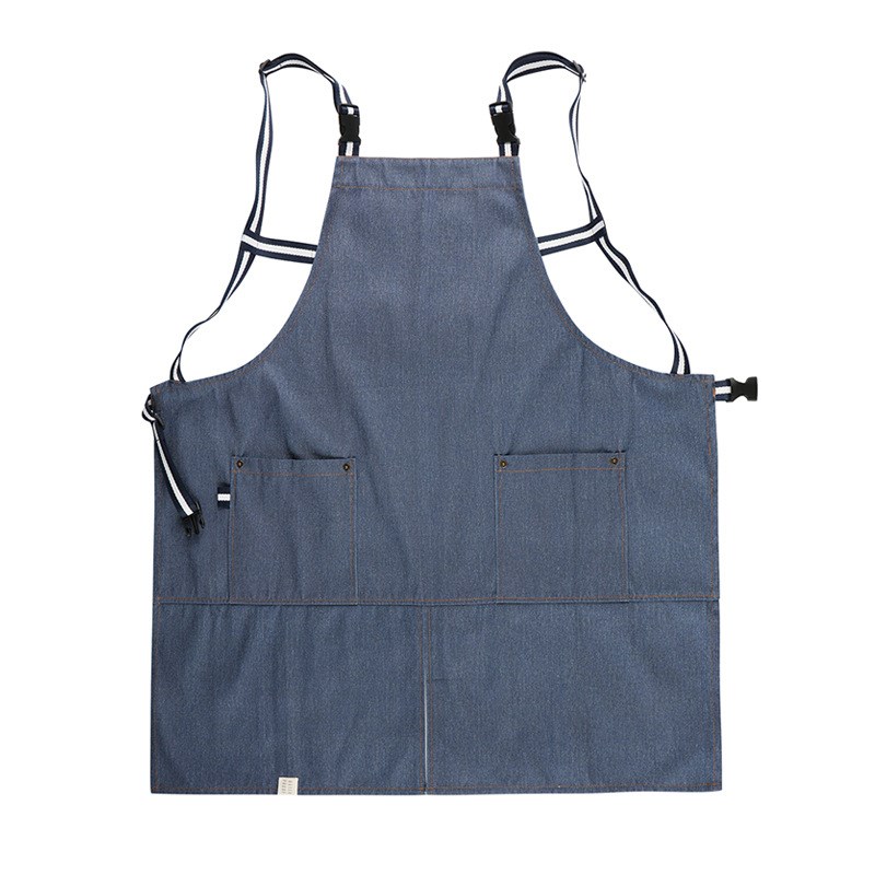 女时尚防水帆布围裙咖啡店餐厅厨房日式牛仔背带男工作服定制logo