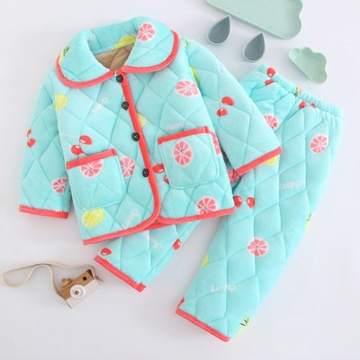 冬季儿童睡衣加绒加厚款男女童冬款法兰绒女孩三层夹棉珊瑚绒套装