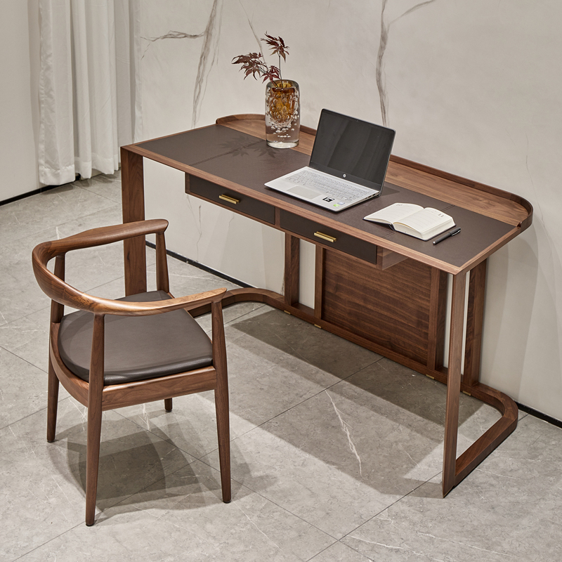 北美黑胡桃木书桌意式轻奢书房学习桌实木写字台家用办公桌电脑桌