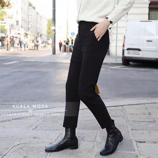 秋冬加绒西装裤女九分小脚直筒显瘦高腰加厚休闲宽松职业烟管裤子