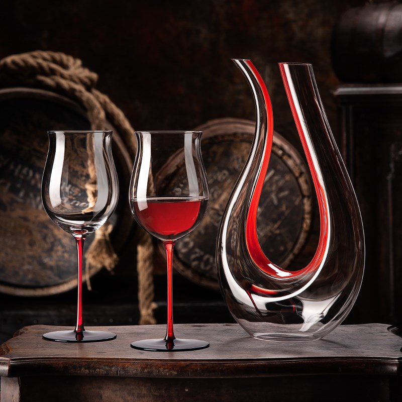 大肚黑领结红酒杯套装水晶玻璃葡萄高脚杯子醒酒器酒具家用高级BA
