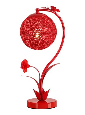 大红喜庆床头结婚粉红色装饰台灯卧室婚房婚庆少女一对长明灯麻球