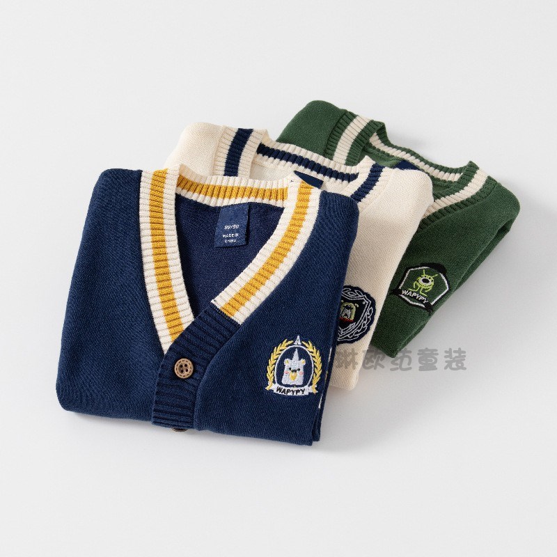 男童英伦V领毛衣外套秋装新款童装儿童宝宝棉线针织开衫毛衣春秋