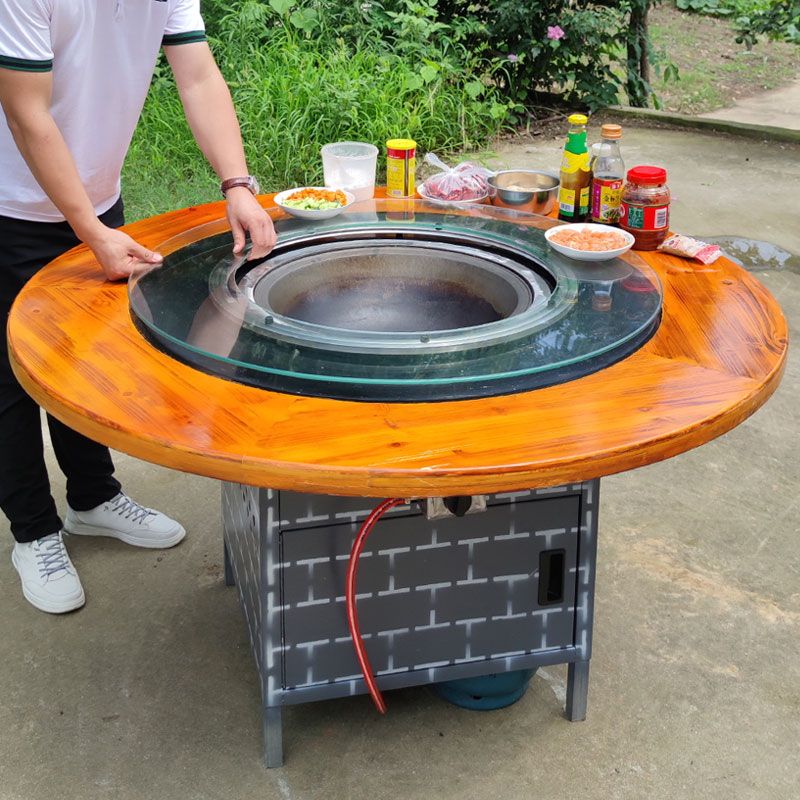 柴火鸡地锅鸡灶台专用转盘钢化玻璃转盘火锅桌中间开孔圆桌
