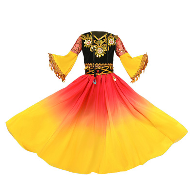 新款儿童新疆舞蹈演出服女童表演服少数民族哈萨克舞幼儿维吾尔族