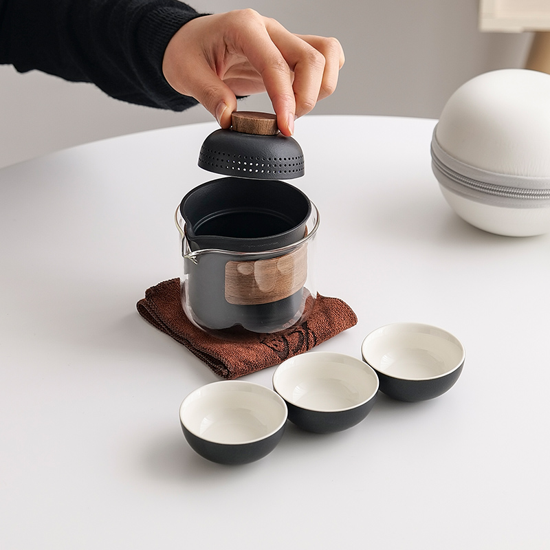陶瓷小清新便携式旅行茶具套装快客杯茶杯收纳包露营户外一壶三杯