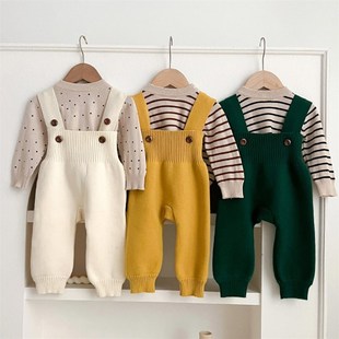 春秋装男女宝宝针织背带长裤子儿童洋气针织裤婴幼儿时髦连体裤冬