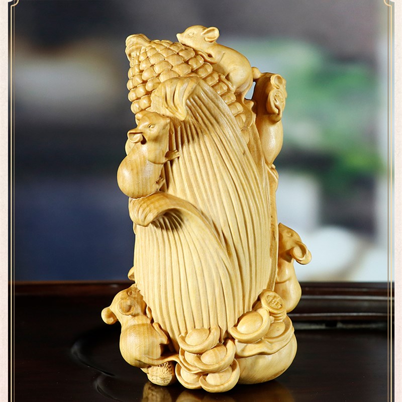 黄杨木雕中式居家办公室装饰摆件五鼠运财实木生肖老鼠客厅手把件