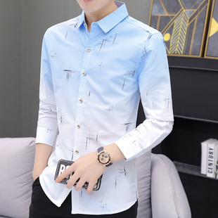 春秋季衬衫男长袖薄款休闲衬衣青年修身高级感渐层色免熨烫抗皱寸
