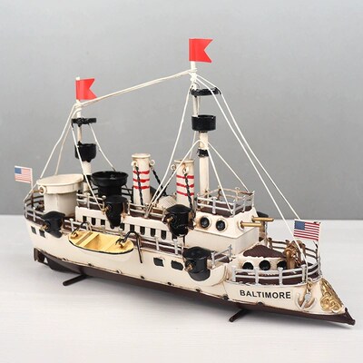 复古战船模型摆件铁皮轮式巡洋战列舰铁船家居收藏装饰工艺品摆设