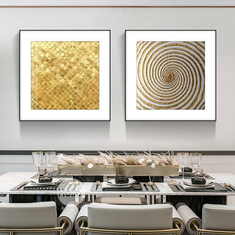 时尚轻奢客厅餐厅装饰画金属边框卡纸组合壁画抽象金色时尚简约画