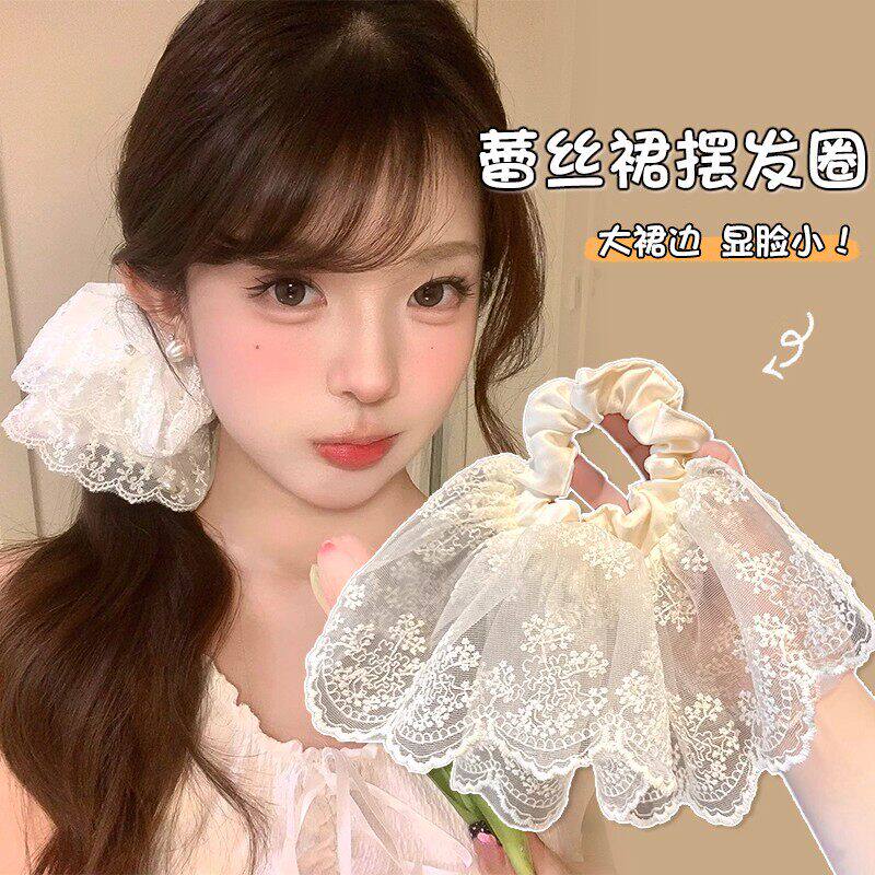 法式蕾丝双层裙摆大号发圈