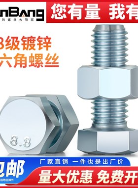 8.8级镀c锌外六角螺丝螺母组合套装六角头螺栓M6M8M10M12M14M16M2