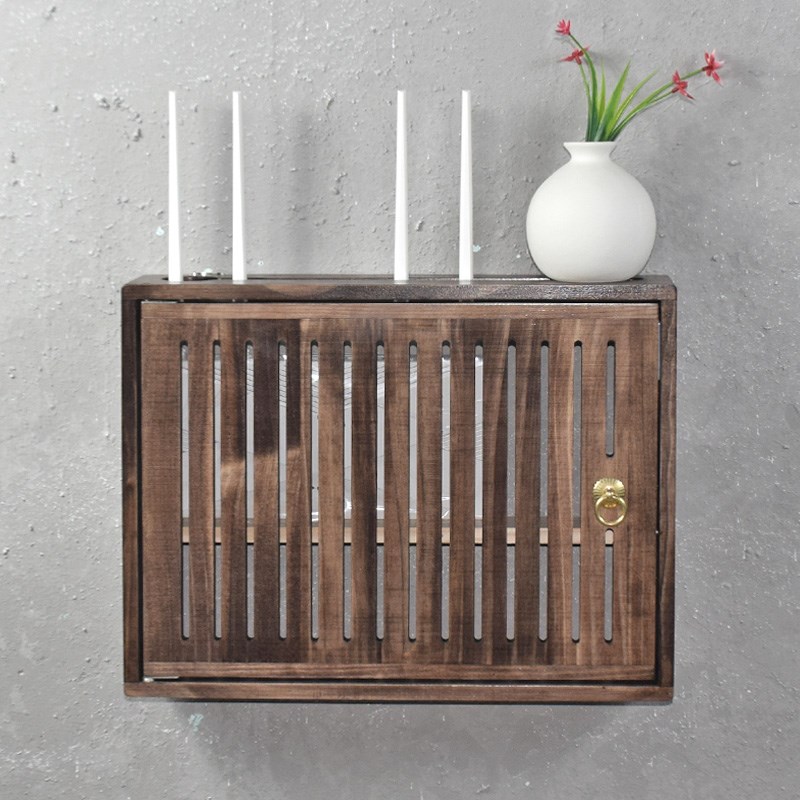 无线路由器收纳盒子壁挂r式墙上免打孔弱电箱遮挡装饰实木置物支