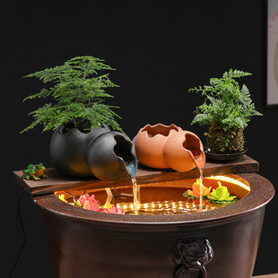 古法养鱼开口陶罐流水摆件循v环水泵鱼缸过滤器DIY组合小型流水器