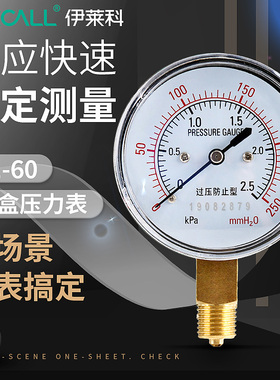 膜盒压力表YE-60过压防止型微压A表0-40KPA千帕表全规格量程可选