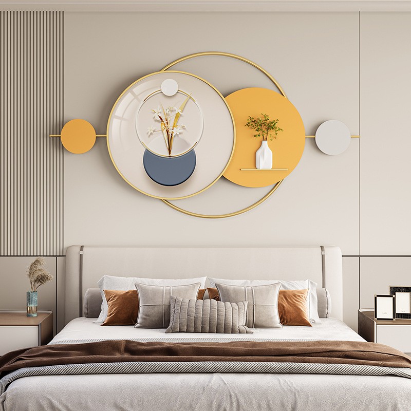 现代简约卧室床头装饰画主卧背景墙圆形挂画壁饰温馨次卧壁画组合图片